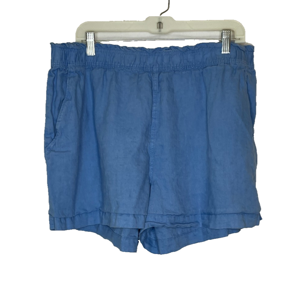 Women's XL H&M Blue 100% Linen Pull-On Oversized Shorts